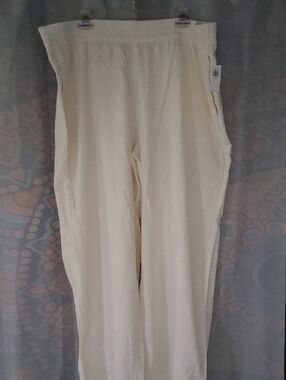 NWT Old Navy Cream WHITE Wide-Leg Linen-Blend Pants XXL